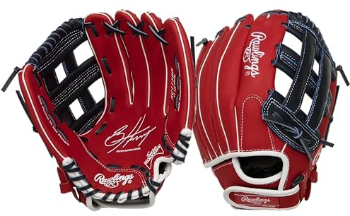 Rawlings Ball & Youth Glove | Sizes 9.5-11.5 | Multiple Styles Sure Catch Signature Gant de Baseball pour Jeune, 29,2 cm, Toile Pro H, Main Droite Garçon, Modèle Bryce Harper, Taille Unique