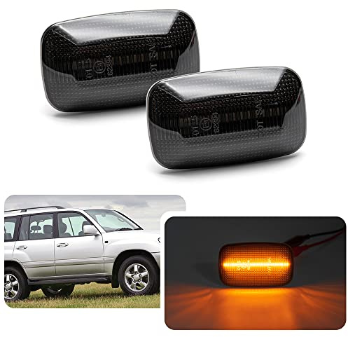 njssjd LED Seitenblinker Blinker für Tayota Land Cruiser 100 Serie Prado 90 Serie Hilux FJ Cruiser Kotflügel vorne Zusätzliche Blinkerlampen Rauchglas