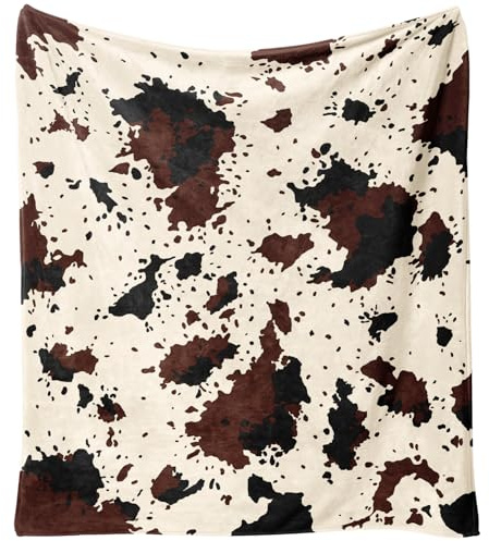 Yiyhuxf Manta con Estampado de Vaca, Color marrón, Negro, Blanco lechoso, de Piel sintética, cobija de Franela de Forro Polar, Decorativa, para Cama, sofá, Oficina, 60 x 50 Pulgadas