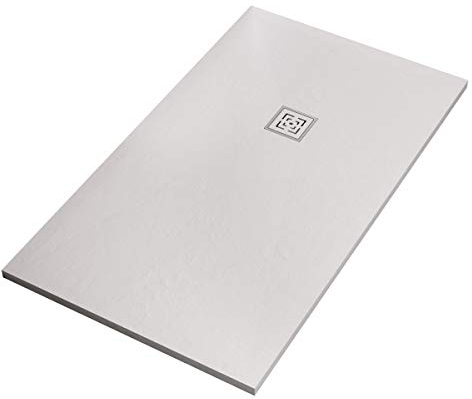 Luminosa ArredoBagno Piatto Doccia Mineralmarmo 75x170 - Effetto Pietra Antiscivolo con GELCOAT - Modello Roma Bianco - Griglia e piletta Incluse