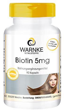 Biotin 5 mg - 90 Kapseln - hochdosiert - mit 5000mcg Biotin pro Kapsel - vegan - Schönheitsvitamin | Warnke Vitalstoffe - Deutsche Apothekenqualität