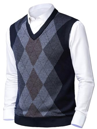 Btmpmcs Uomo Casual Argyle Gilet Inverno Spesso V-Collo Senza Maniche Maglione Classico Pullover Commerciale Maglieria Canotte Cardigan Panciotto Smanicato Golf