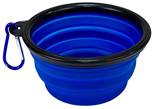 OcioDual Ciotola Pieghevole per Cani, Tazza Pieghevole da 1000ml, Blu, Ciotola per Gatti, Mangiatoia, Ciotola Portatile per Cani, Accessori per Cani, Piatto con Moschettone per Escursioni O Viaggi