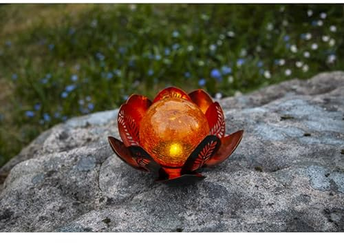Star Trading 482-80 LED-Solar-Dekoration Lilly Seerosen-Optik, Kupfer/Amber, Metall/Glas, ca. 24x12 cm, ww LED, Akku, Outdoor, Vierfarb-Karton