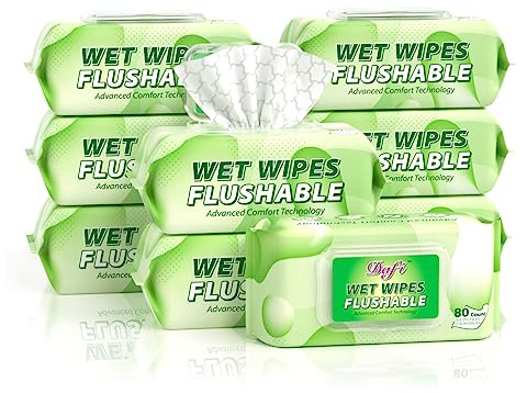 DAFI Flushable Wipes for Adult Wet Wipes, Total 720 Unscented Toilet Wipes Flushable, No Alcohol & 100% Plant Based Fibers, Septic and Sewer Safe Pack of 9