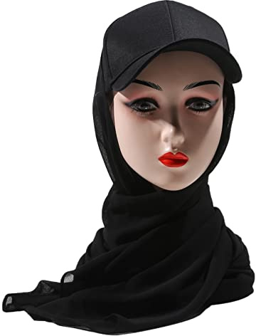 COMSY Sommer-Baseball-Mütze Mütze Hijab einfarbig Schal mit Kappe für Damen Instant Hijab Langer Schal Wickelschals Kopftuch Schirmmütze Schal atmungsaktiv muslimisches Kopftuch,Schwarz