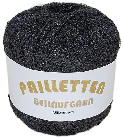 Pailletten Beilaufgarn auf 25 Gramm Knäuel in verschiedenen Farben (Schwarz mit Pailletten in Schwarz)