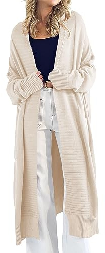 Danedvi Womens Long Cardigan Sweaters 2026 Spring Chunky Knit Oversized Slouchy Open Front Warm Coats with Pockets Beige