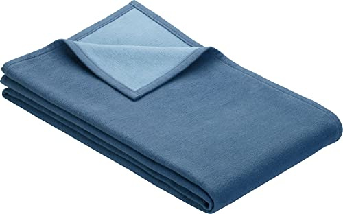 Ibena Stockholm Bio Wolldecke 100x140 cm - 100% Baumwolle, Made in Germany, Baumwolldecke blau hellblau zweifarbig