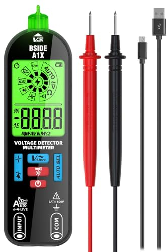 BSIDE Rechargeable Smart Digital Multimeter A1 Plus Capacitance Diode Tester with New Screen ID Pointer Auto Range Non Contact Voltage Detector 6V-1000V Resistance Voltage Continuity Tester