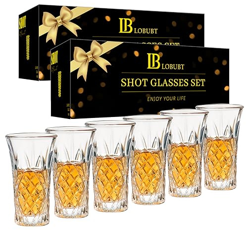 LOBUBT 2 oz Shot Glasses Set,12-Pack Shot Glass with Heavy Base Crystal Shot Glasses Bulk Small Glass Cups for Liqueur Spirits Bar Party Favor Housewarming Gift