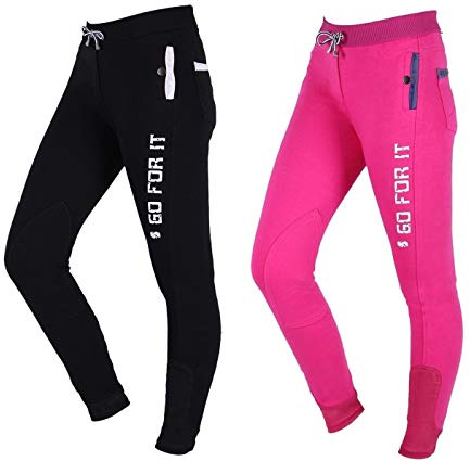 NETPROSHOP Kinder Baumwoll Reithose zum Schlüpfen Tights Leggings-Style Kniebesatz, Kindergroesse:164, Farbe:Schwarz