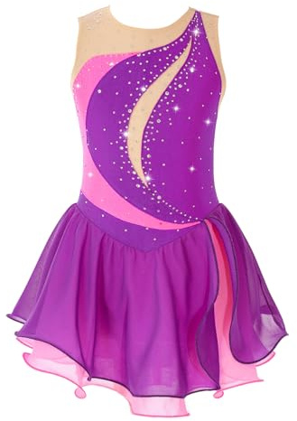 Mallot Patinaje Artistico Niña Vestido Brillante de Danza Ballet sin Mangas A Morado 11-12 años
