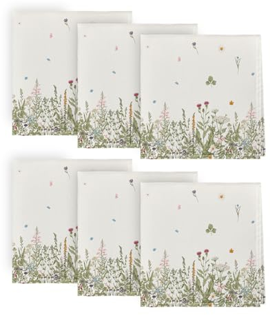 Horaldaily Spring Summer Cloth Napkins 18 x 18 Inch, Wild Flowers Floral Party Dinner Decoration Washable Napkins Set of 6