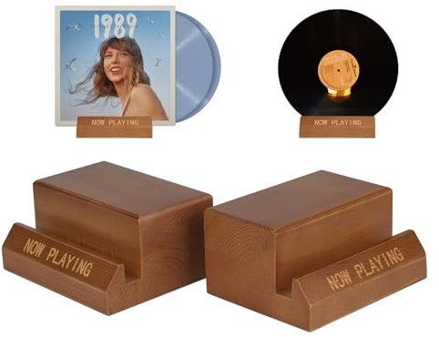SUPAWAY 2 Pcs Porte-Disque bois Présentoir pour disques vinyl Support stockage disques en bois Présentoir minimaliste et élégant Étagère vinyl vintage pour présenter des disques albums CD et albums LP