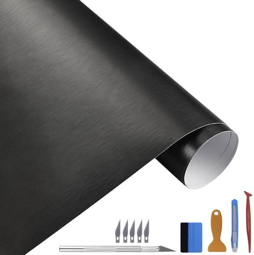 Autofolie Schwarz Satin Metallic gebürstetes - 30CMx300CM Selbstklebend Auto Folie Zierleisten Folie für Auto Motorrad Fenster Kfz Chromleisten Folierung Schwarz