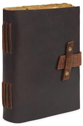 GlobeeCraft Notizbuch aus Leder mit Verschluss und handgefertigtem Vintage-Papier, ideal als Reisetagebuch, Lederjournal und Notizbuch aus Leder zum Schreiben von Notizen, 21 x 16 cm
