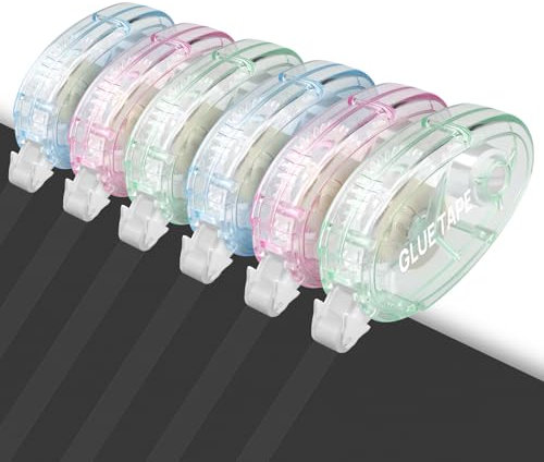 Suofuolef 6 Stück Selbstklebender Kleberoller, Transparent Doppelseitiges Klebeband für Scrapbooking, Dekoration, Fotoverklebung, Dokumentenversiegelung, Geschenkverpackung, Basteln (8mm x 10m)