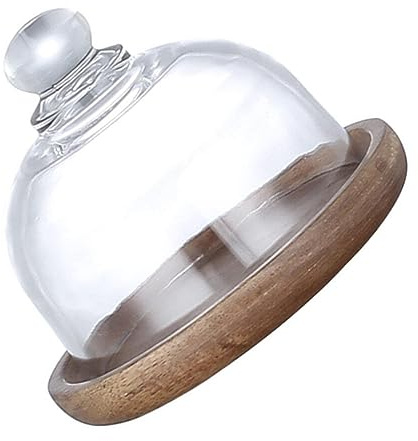 Kleiner Dessertteller mit Glasdeckel, 1 Satz aus Glas und Holz | Japanische Dessertpräsentation, Kaffeeoptik, für Esszimmer und Wohnzimmer, Elegantes Design