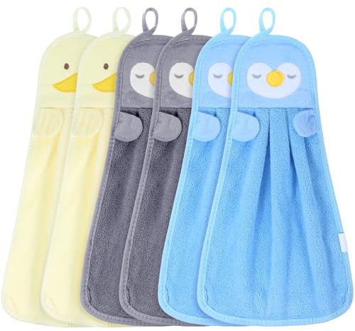 Lemecima Kinder Händehandtuch,6 Stück Tier Kinder Handtuch Set Mikrofaser Absorbierende Handtücher Hängenden Schnell Trocknend Saugfähige Waschlappen für Küchen und Badezimmer