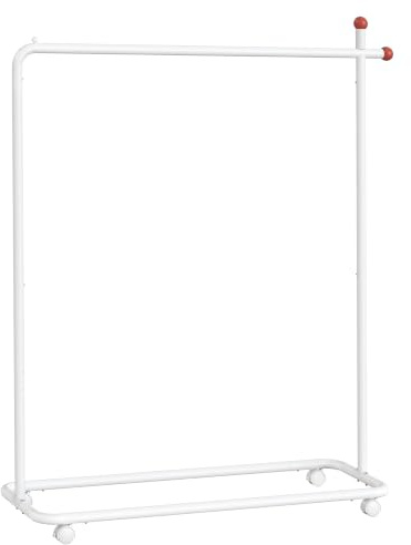 SONGMICS HOME Stand Appendiabiti, Attaccapanni in Metallo con Ruote, 1 Barra Appendiabiti, Ganci a Forma di Fiammifero, Bianco Opaco HSR170W01