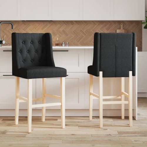 Somanki Barstühle 2 STK. Massivholz Gummibaum und Stoff, Barhocker, Thekenhocker, Küchenhocker, Bar Stools, Tresenstuhl, Küchenbarhocker, Bar Hochstuhl, Barstools - 4006226