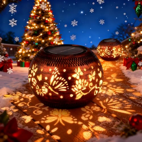 Butterfly Solar Lantern, 2 Pack Retro Metal Waterproof Garden Decor, Birthday Gifts for Women, Mom, and Grandma