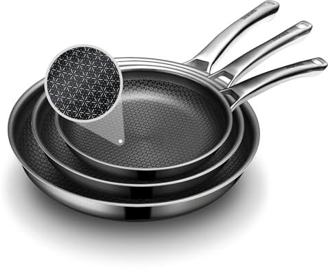 Non Stick Frying Pans Set,Hybrid Pan Set(8+10+12inch) Frying Pans Nonstick for cooking,PFOA Free Induction Cookware Sets,non stick Stainless Steel Skillets,Dishwasher and Oven Safe Kitchen set