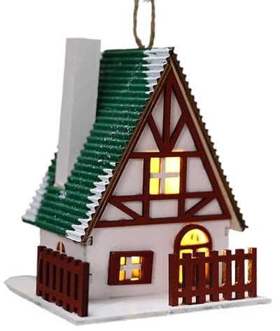 Xnferty Cabane en Rondins de Village de Noël, Maisons de Village de Neige éclairées, Collection de Village en Bois, Figurines de Maison Rustiques, Ornements à Suspendre pour (D)