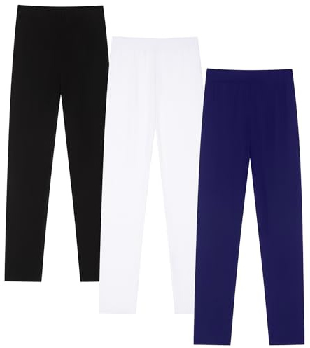 Moitiy 3 par leggings flickor barn sport leggings byxor bomull sportbyxor långa byxor sportleggings, blå, 110-116