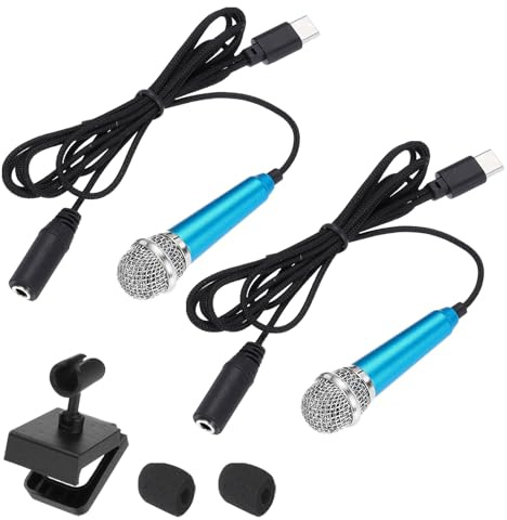 sourcing map 2 mini micrófonos, mini micrófonos pequeños para teléfono tipo C, micrófono pequeño con cubierta de esponja para grabar voz de teléfono, color azul