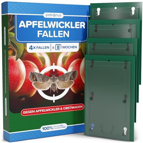 Apfelwickler Pheromonfallen [4 Stück] für wurmfreie Äpfel | Pheromonfalle Apfelbaum mit starkem Lockstoff, Monitoring-Obstmadenfalle wetterfest & unauffällig für Obstgärten