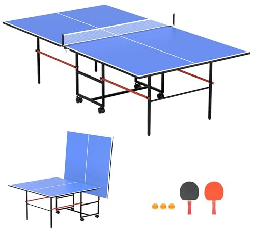 8X4FT Foldable Ping Pong Table,Professional Table Tennis Table for Indoor/Outdoor with Net, 2 Table Tennis Paddles and 3 Balls Easy Assembly - Tournament Quality - Recreational to Tournament Level
