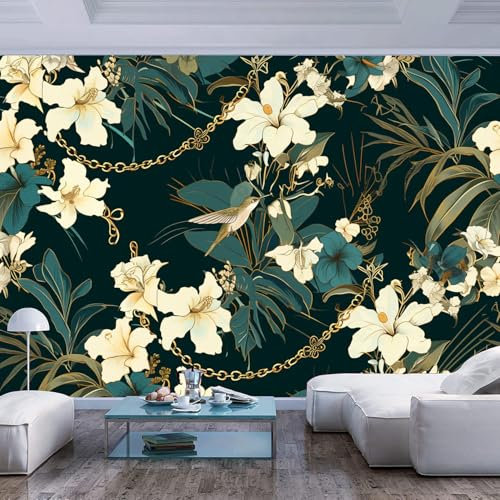 papel tapiz fotográfico pared Cadena metálica vintage con diseño floral oscuro restaurante oficina habitación los niños familiar pasillo tapiz artístico murales Pintura Arte Sala