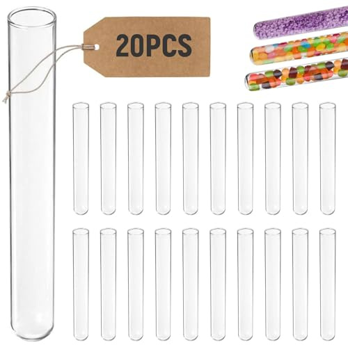 Forbabe 20 Stück Reagenzgläser Glas, 20x150mm Reagenzglas mit Rundboden Borosilikatglas Reagenzgläsern, Reagenzgläser für Blumen/Vase/Laboratorien
