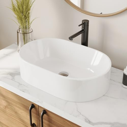 DeerValley White Oval Ceramic Countertop Basin 55.5x34.5x14cm | Cloakroom Hand Wash Sink, Bathroom Lavatory Vanity, High Gloss Finish, Easy Clean, Durable Ceramic