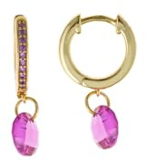 Salvatore Plata Pendientes Mujer Plata Dorada Aros Cristales Fucsia Tamaño 2,5 x 22 mm