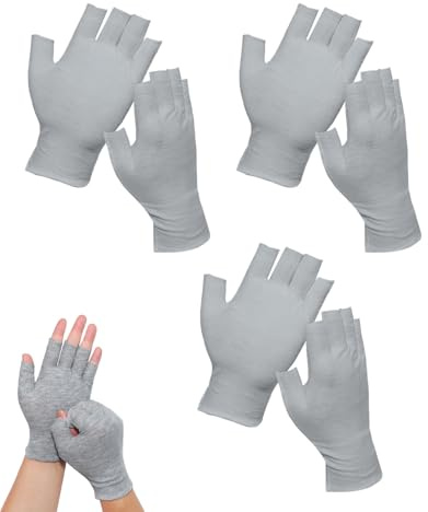 ZEXIJOW 3 Paires Gant Coton Hydratants Eczema,Gants de Travail Minces Contre Névrodermite,Gants Protection l'eczéma pour Peau Sèche et Sensible,Convient aux mains sèches,Conception sans doigts-Cendre