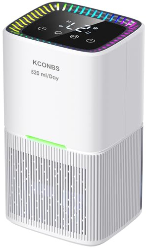 Deumidificatore Casa da 1,8 L, Deumidificatore portatile piccoloCon Sbrinamento/Spegnimento Automatico, LED Colorato, Timer, Schermo LCD Touchscreen, 520 ml/Giorno, Per Bagno, Camera Da Letto