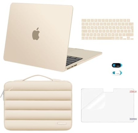 MOSISO Kompatibel mit MacBook Air 13 Zoll Hülle M5 M4 M3 M2 2026-2022 13,6 | Kratzfest Hartschale&Puffy Laptoptasche&Tastaturschutz&Webcam Cover&Displayschutz A3449 A3240 A3113 A2681, Polarstern