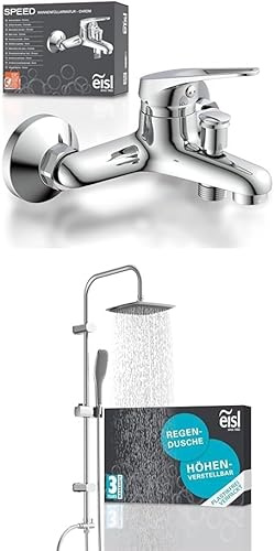 Bundle aus EISL Badewannenarmatur mit Einhebelmischer SPEED Chrom, NI023SCR + EISL EASY FRESH, Duschsystem ohne Armatur mit großer Regendusche und Handbrause, Regendusche ohne Armatur, Chrom DX12006