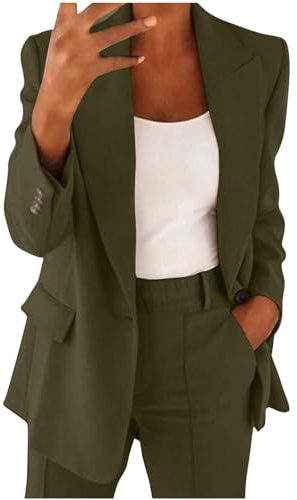 Blazer Suit Set Women UK Cotton 2 Pieces Outfits Elegant Business Work Wear Suit Solid Color Ruched Sleeve Blazer Jackets Open Front Lapel Tops Wide Leg Trousers Ladies Plus Size Wedding Guest S-5XL