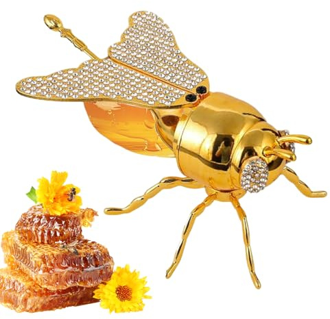 Bienenhonigglas – Dekorativer Transparenter Behälter, Vorratsglas Für Die Küche, Honiglöffel Inklusive | Stilvoller Strass-, Ideales Küchenzubehör Für Die Zubereitung Von Frühstück, Essen, Backe