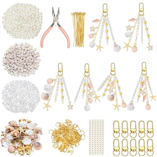 Leseogye 776 Stk Bastelset für Muschel-Schlüsselanhänger, Metall-Schlüsselanhänger Selber Machen, Praktisches Anhänger Basteln Für Alle Altersgruppen, Keychain DIY Zubehör Für Gestaltung (Gold)