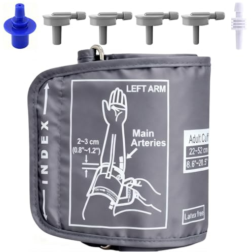 Manguito Tensiometro 22-52cm Extra Grande con 6 Puertos para Brazo Grande | Manguito para Tensiómetro de Brazo Compatible con Mayoría Monitores de Presión Arterial Portátiles(Solo Manguito Bp)