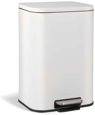 GAOMON Step-on Rectangular Trash Can, 5.3 Gal/20l Stainless Steel Waste Bin, Soft-Close Lid, Narrow Step-on Garbage Bin - with Removable Plastic Inner Buckets
