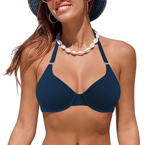 Rayson Haut de Maillot de Bain Femme Push-up à Col V Lanière au Cou Top de Bikini Réglable Classique Plusieurs Couleurs