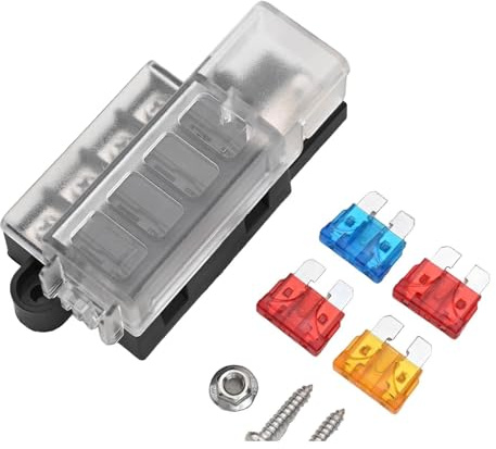 BEAZOOM Caja de fusibles compacta de 4 bandas de 12 V 24 V, soporte de terminal de circuito ATO ATC con cubierta transparente, 30 A por ranura bloque positivo para automóvil para marina