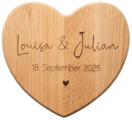 Cadeau de mariage personnalisé en bois - Planche à découper en bois de hêtre avec gravure du nom et de la date - Cadeau de mariage, couple de mariés, planche en bois personnalisée, planche de service