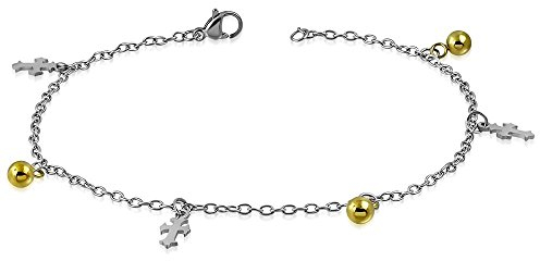 Bungsa Fleur de Lis Bettelkette Edelstahl silber gold (Karabinerverschluss Bettelkette Armband Damenarmband Herrenarmband Bracelet Fusskette Anklet Chirurgenstahl Schmuck Edelstahlarmband)